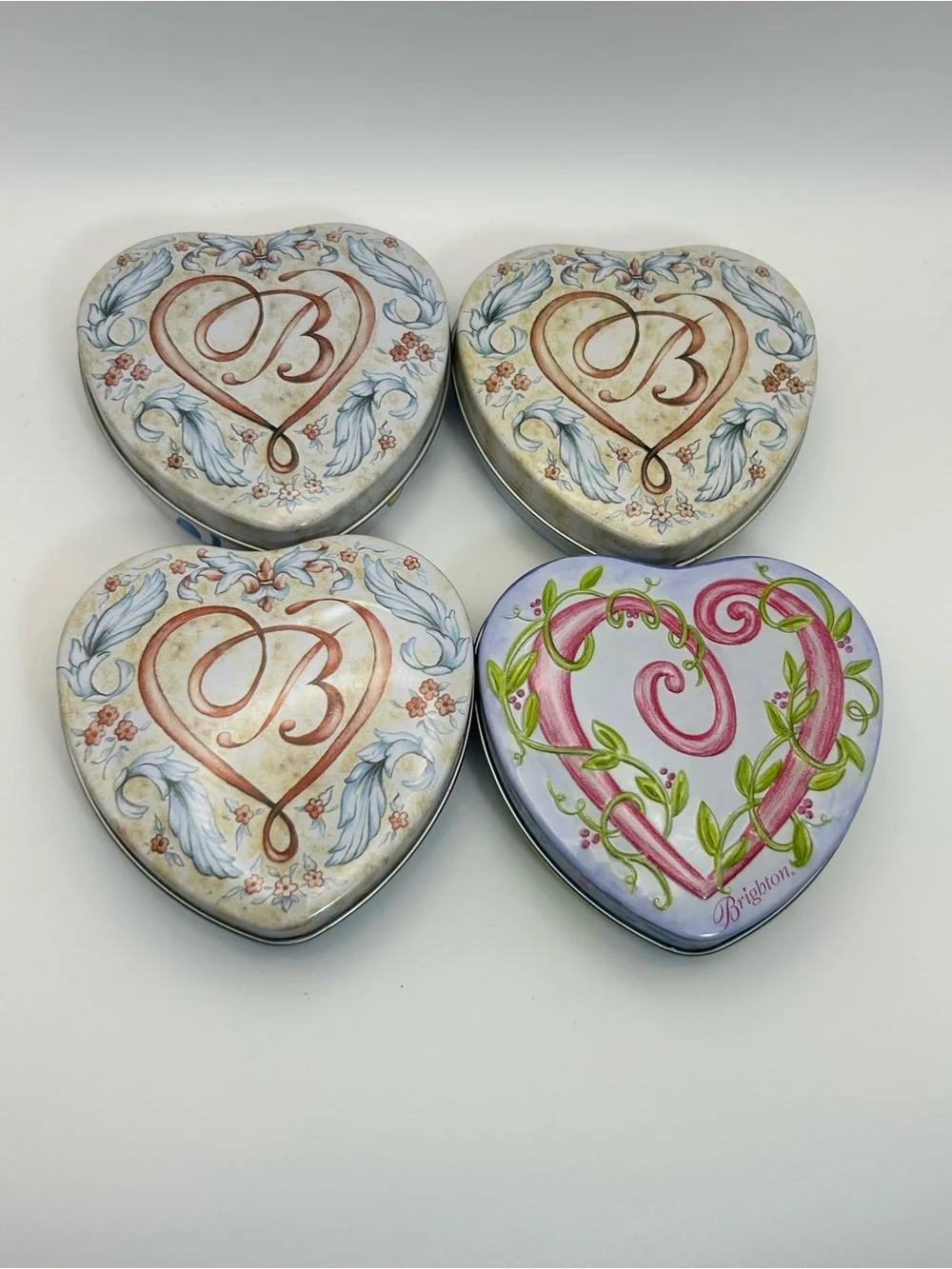 Brighton Heart Trinket Tins Qty 4 Small Empty Collectible 3.75